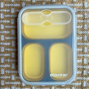 Eco One collapsible lunch box.  Snap lid with utensil pocket.  BPA free.
